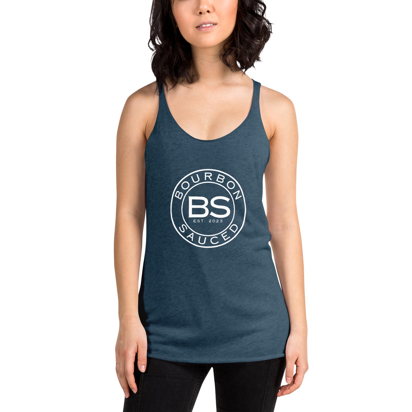 Women's Racerback Tank Bourbon Sauced Logo Front