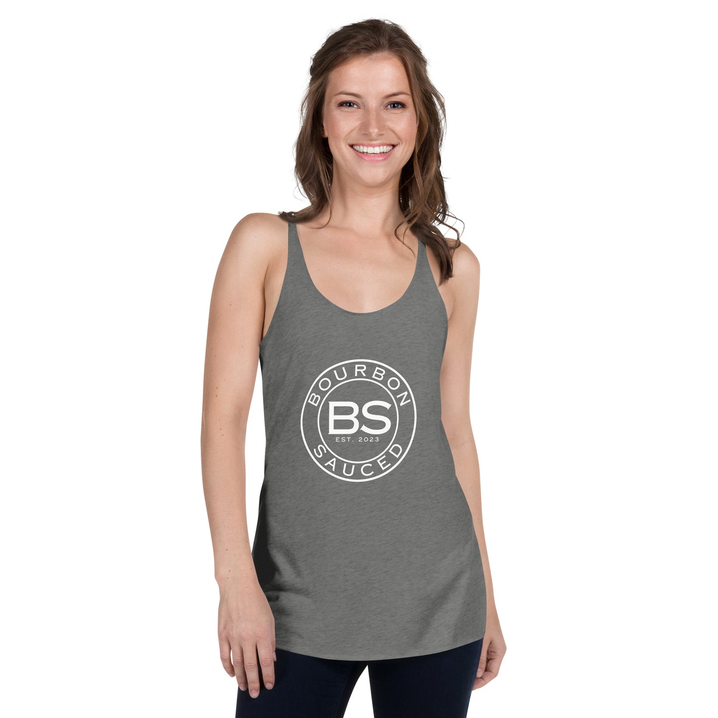 Women's Racerback Tank Bourbon Sauced Logo Front