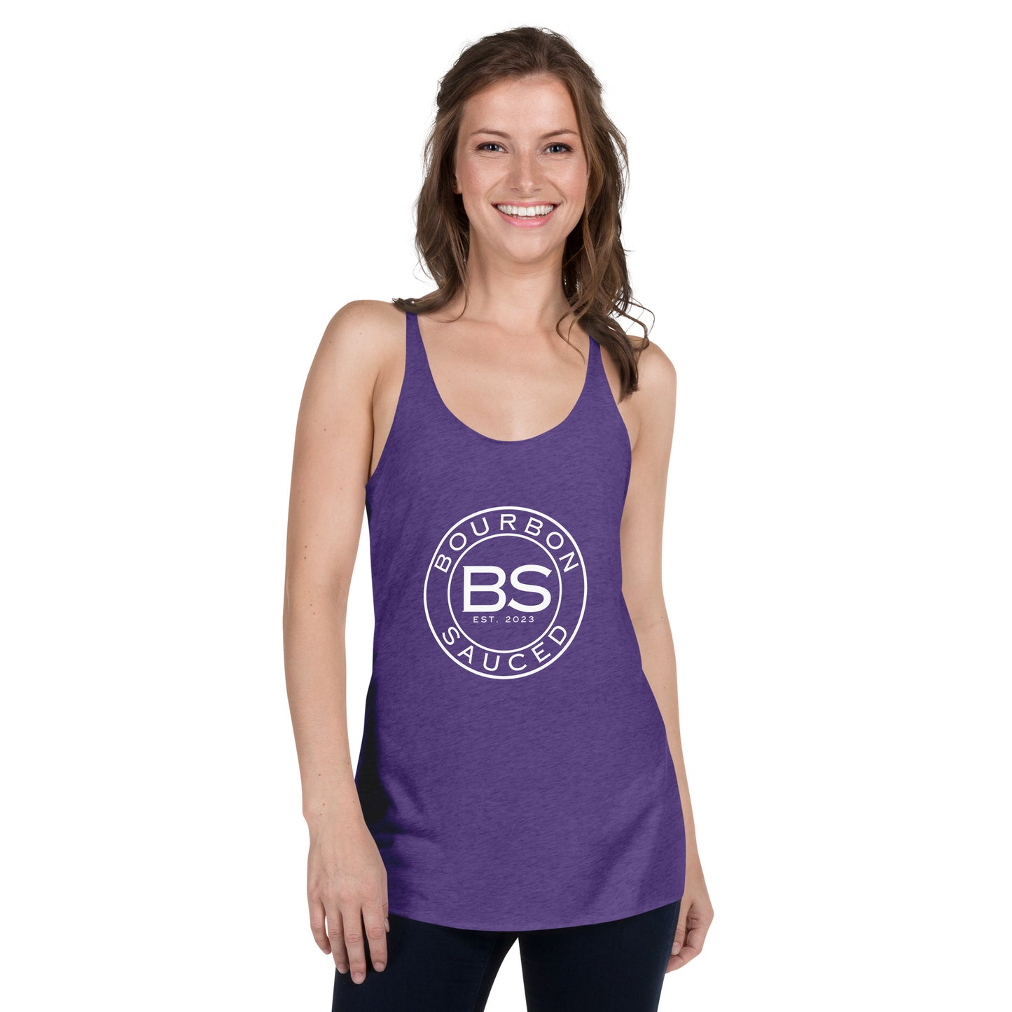 Women's Racerback Tank Bourbon Sauced Logo Front