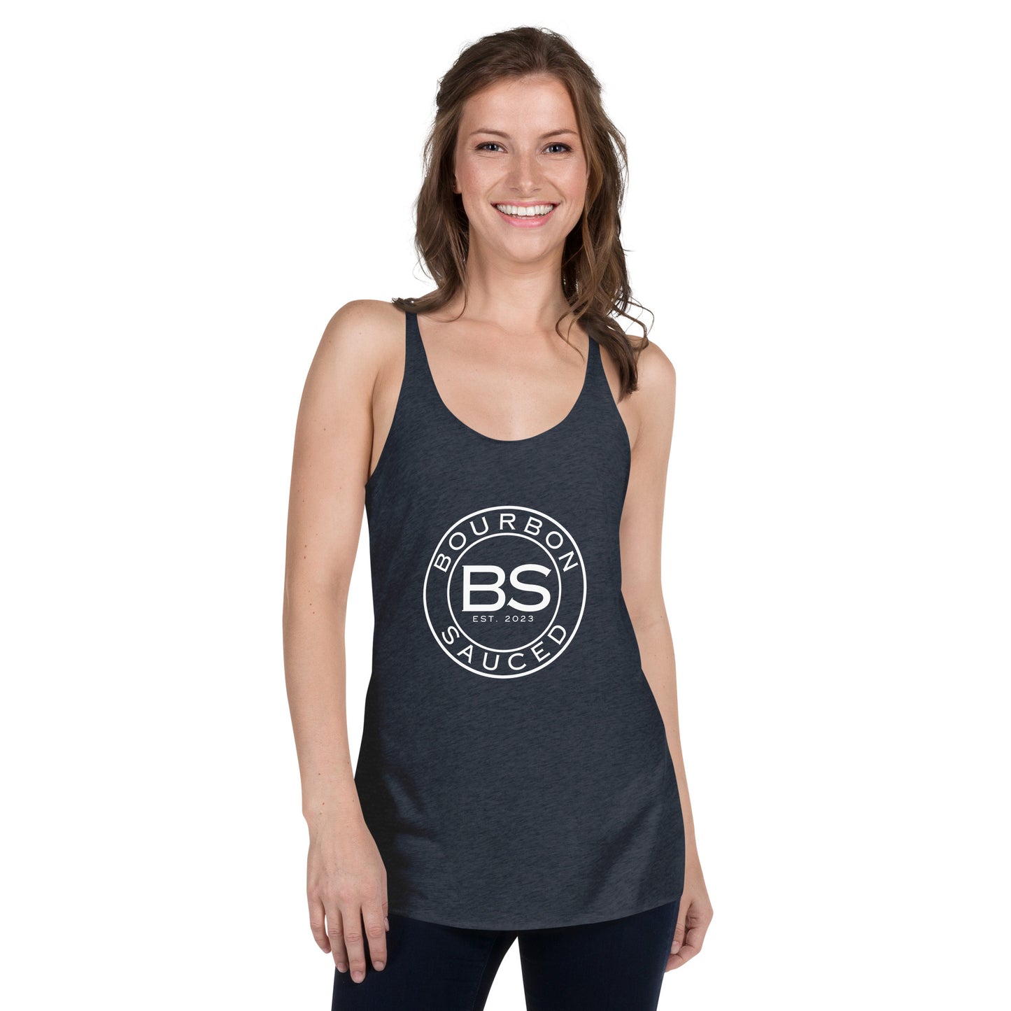 Women's Racerback Tank Bourbon Sauced Logo Front