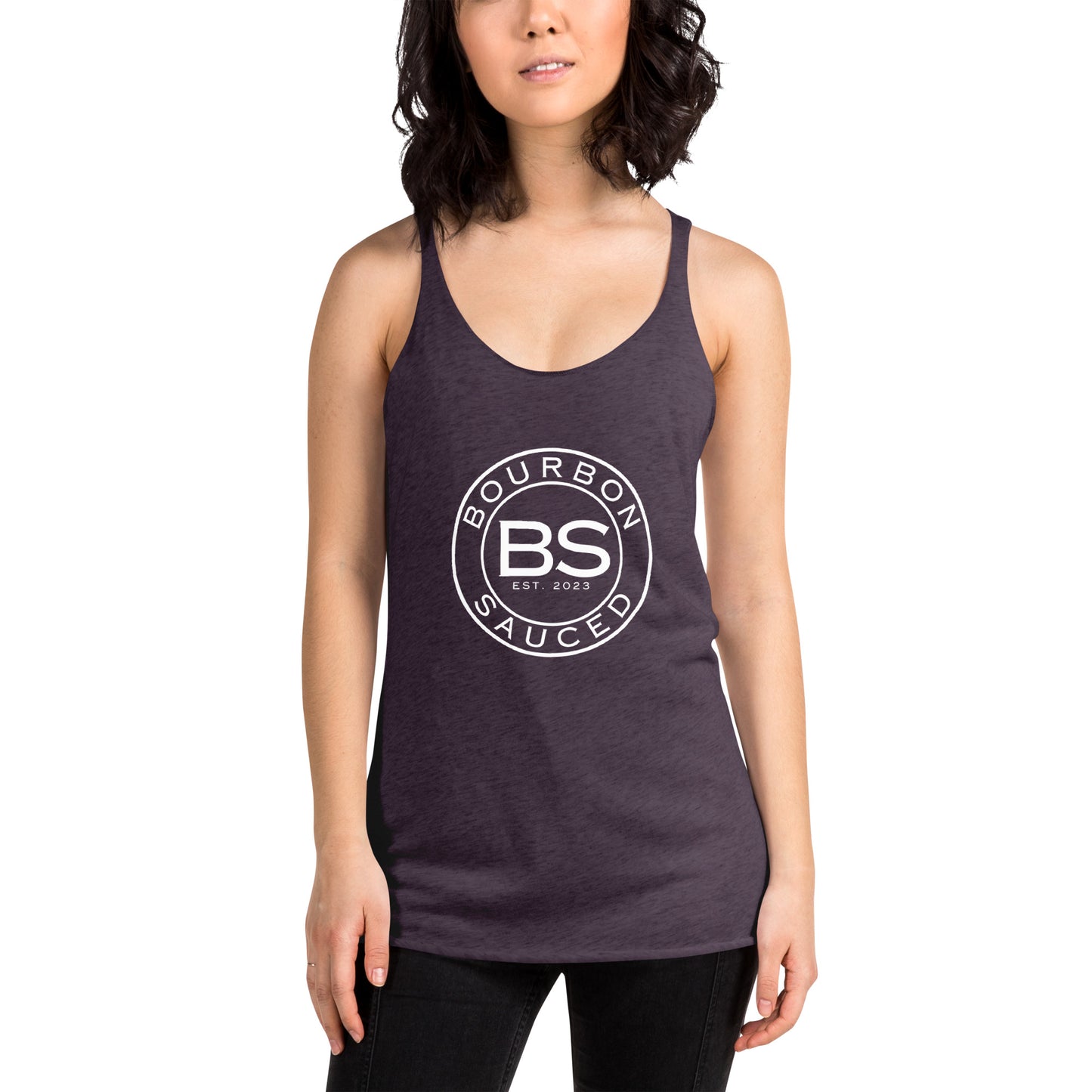 Women's Racerback Tank Bourbon Sauced Logo Front