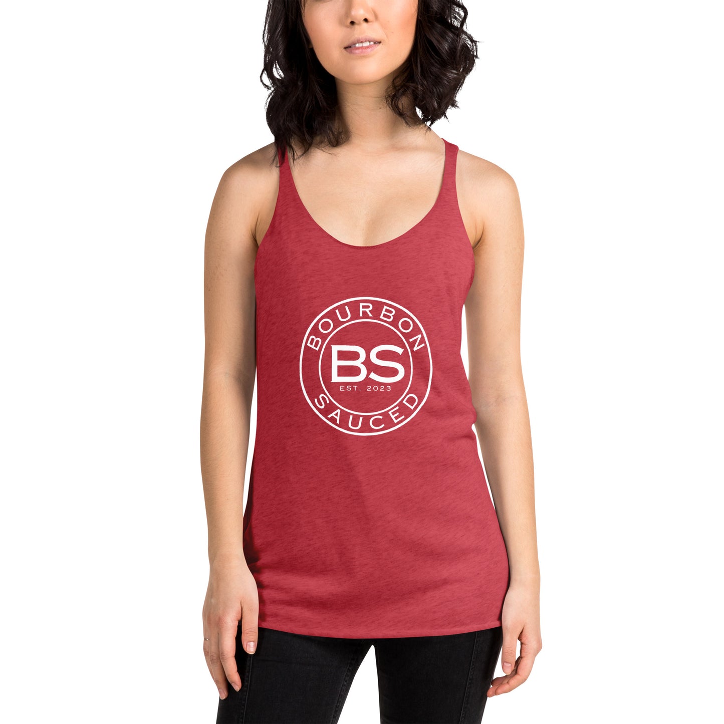 Women's Racerback Tank Bourbon Sauced Logo Front