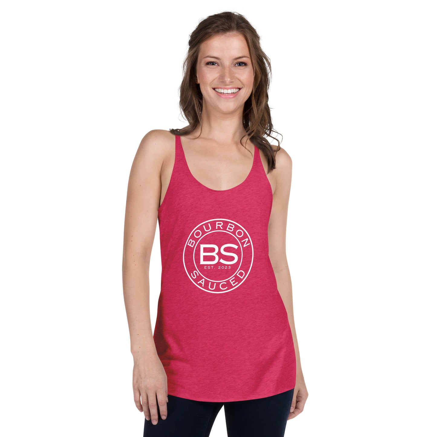 Women's Racerback Tank Bourbon Sauced Logo Front