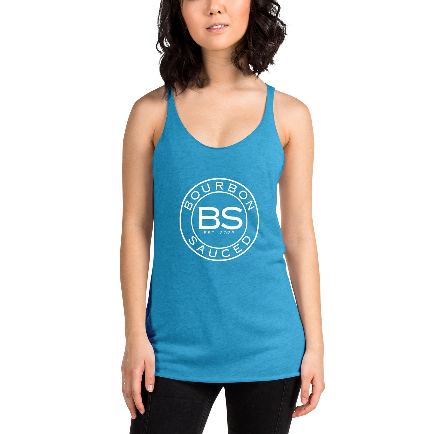 Women's Racerback Tank Bourbon Sauced Logo Front